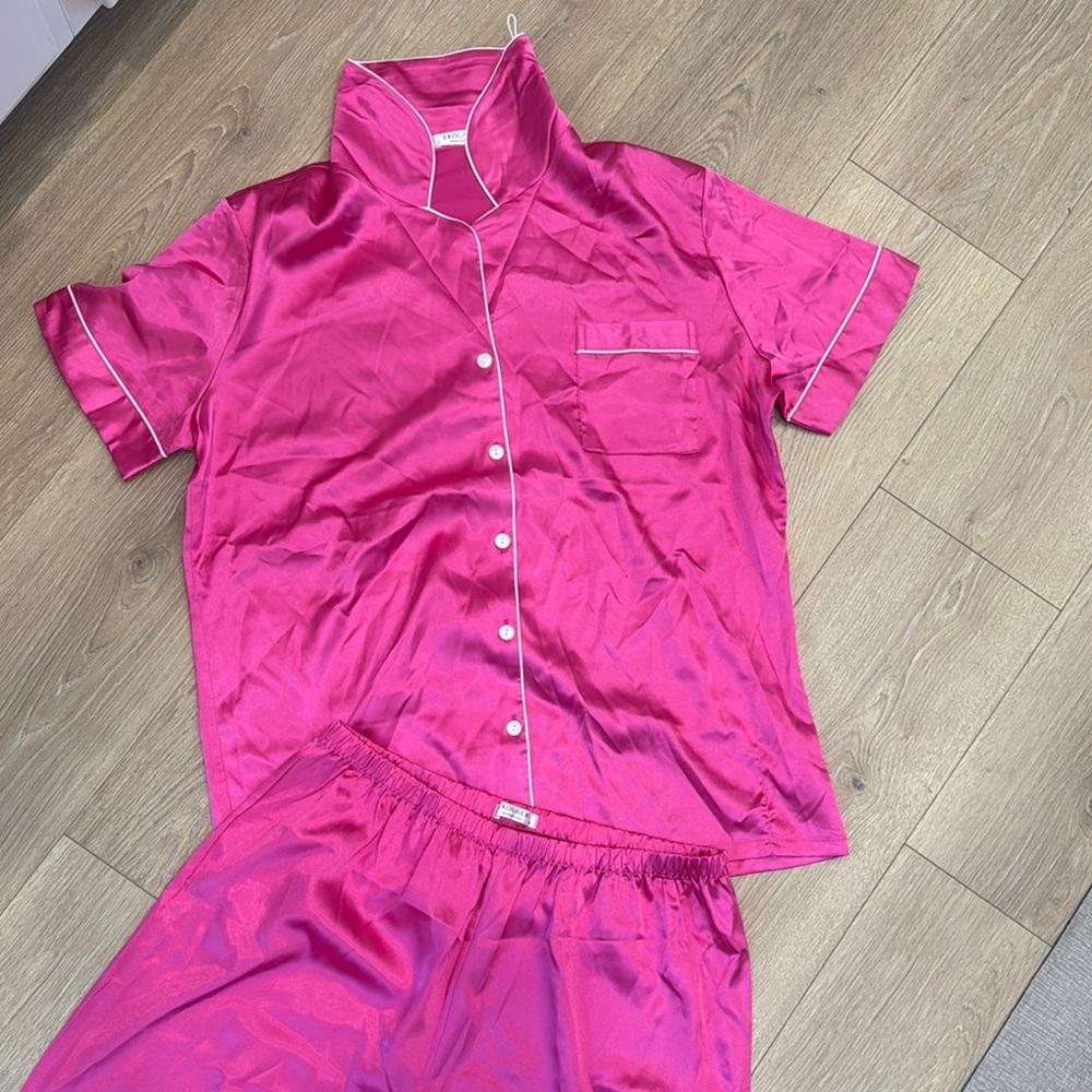 Amazon Pink Satin Pajama Set Intimates & Sleepwear